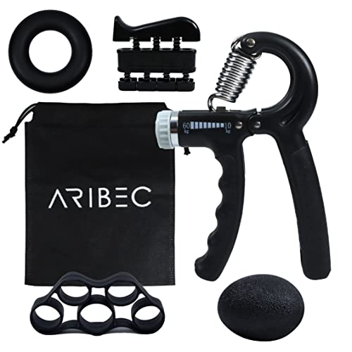 ARIBEC Hand Grip Profesional Set de 5 Ajustable con Bolsa, Fortalecer Antebrazo con Ejercicio en Casa, Handgrip Ejercitador de Manos Completo para Ejercitar Antebrazo de Forma Comoda, Plástico