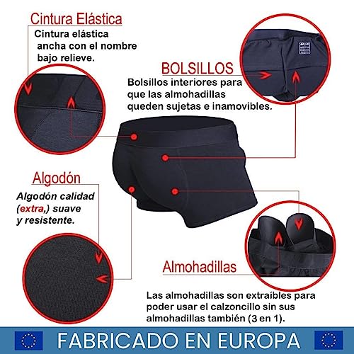 ARIUS Calzoncillo Boxer con Relleno Trasero y Relleno Delantero para Aumentar el Volumen y tamaño de glúteos y Dar Volumen y Forma a los atributos Masculinos - Men's Shapewear (Grande)