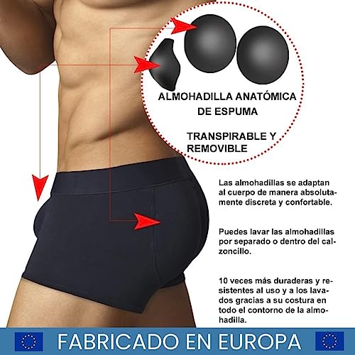 ARIUS Calzoncillo Boxer con Relleno Trasero y Relleno Delantero para Aumentar el Volumen y tamaño de glúteos y Dar Volumen y Forma a los atributos Masculinos - Men's Shapewear (Grande)