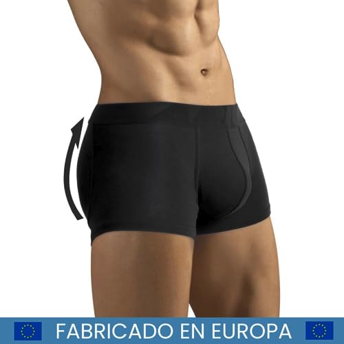 ARIUS Pack 2 Calzoncillos Boxer con Relleno Trasero para Aumentar el Volumen y tamaño de glúteos y Levantar. 1 en Color Negro y 1 en Color Gris - Push up y Relleno de Nalgas (S)