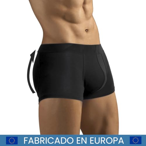 ARIUS Pack 2 Calzoncillos Boxer con Relleno Trasero para Aumentar el Volumen y tamaño de glúteos y Levantar. Los 2 Iguales en Color Negro - Push up y Relleno de Nalgas (Talla M)