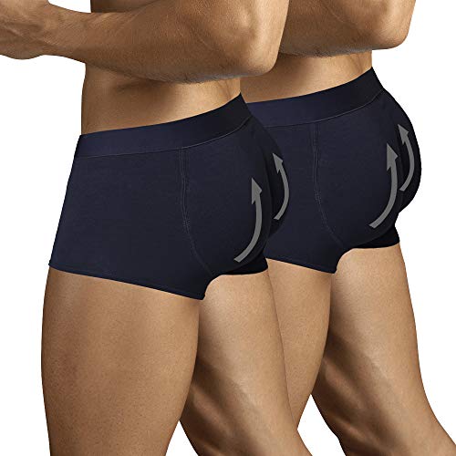 ARIUS Pack 2 Calzoncillos Boxer con Relleno Trasero para Aumentar el Volumen y tamaño de glúteos y Levantar. Los 2 Iguales en Color Negro - Push up y Relleno de Nalgas (Talla XL)