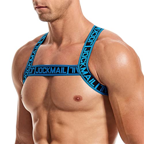 Arnés elástico para hombre, correa de hombro para hombre, parte superior corta, arnés muscular para el pecho, correa de hombro para hombre, Azul, Large-X-Large