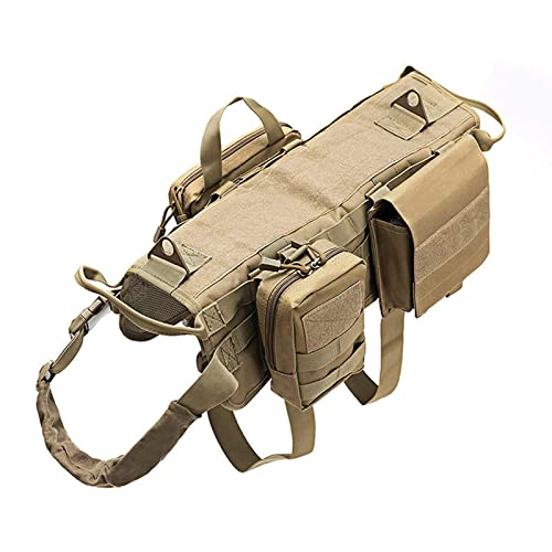 Arnés táctico para perros sin tirones, arnés de entrenamiento para perros Molle chaleco ajustable para perros al aire libre, arnés de servicio de entrenamiento militar con 3 bolsas extraíbles