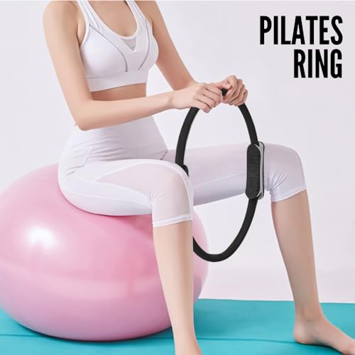 Aro de Pilates para Entrenamiento - Anillo de Yoga con Doble Asa – Círculo Pilates Fitness de Resistencia y Flexibilidad - Aro mágico para piernas y Brazos.