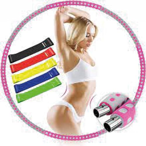 Aro Hula Hoop Adultos de Espuma,con 5 Cintas Elásticas de Musculación, Aro Acero Inoxidable y Espuma, Fitness, pérdida de Peso y Tonificación, 8 Piezas, (1,2 kg) y 5 Cintas Elásticas de Ejercicio