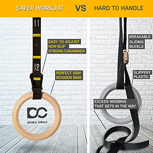 Aros de Madera Double Circle para Entrenamiento de Gimnasia de 32 mm - con Correas de Ajuste Rápido Numeradas - Videos Guía para Ejercicio de Cuerpo Completo-Anillos para Crossfit y Gimnasio en Casa