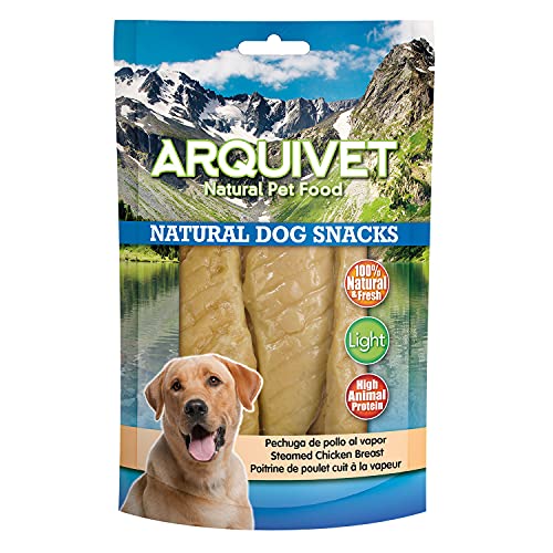 ARQUIVET Pack 12 Unidades Snacks Pechuga de Pollo al Vapor 100 g - Natural Dog Snacks - 100% Natural - Chuches, premios, golosinas para Perros - Producto Light - Muy Rico en nutrientes