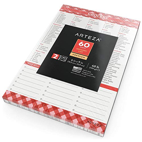 Arteza Blocs de notas magnéticos para listas de la compra y de tareas, tamaño 15,2x22,9 cm, pack de 2 libretas de 60 páginas cada una, papel 100 gsm, para pegar en el frigorífico y llevar a la compra