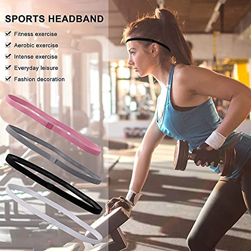 ASTER 4 Piezas Diademas Deportivas Elásticas Headband Antideslizante Gruesa Agarre de Silicona Elástico Banda para el Pelo Deportiva y para Yoga