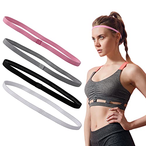 ASTER 4 Piezas Diademas Deportivas Elásticas Headband Antideslizante Gruesa Agarre de Silicona Elástico Banda para el Pelo Deportiva y para Yoga