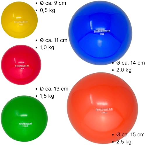 ATC Handels GmbH Pelota de peso suave individual con diferentes pesos rellenos de arena para yoga, pilates, rehabilitación y fitness – Pelota de tonificación Heavy Ball, 0,5 kg