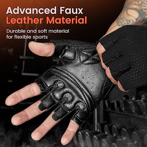 Atercel Guantes de entrenamiento para hombre y mujer, guantes de cuero negro para levantamiento de pesas, gimnasio, fitness, entrenamiento, dominadas, entrenamiento y remo.