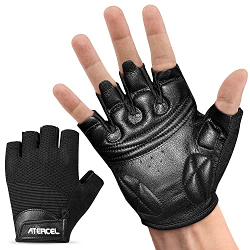 Atercel Guantes de entrenamiento para hombre y mujer, guantes de cuero negro para levantamiento de pesas, gimnasio, fitness, entrenamiento, dominadas, entrenamiento y remo.