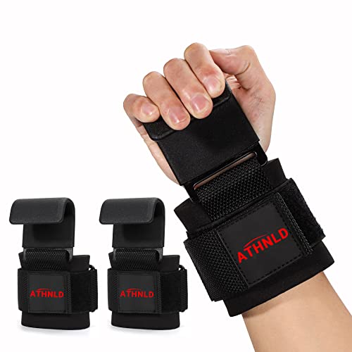 ATHNLD Ganchos de Levantamiento de Pesas, Straps Gym con Neopreno de 8 mm de Espesor para Musculación, Peso Muerto, Dominadas, Weightlifting y Mancuernas (1 par)