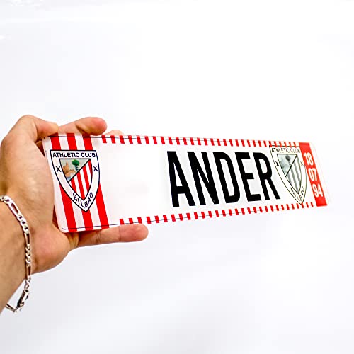 Atletic Club de Bilbao - Matricula Metacrilato Personalizada Equipo de Futbol - Matricula con Nombre - 38cm x 8cm - Placa Impresion Directa - Nombres Decorativos Personalizados