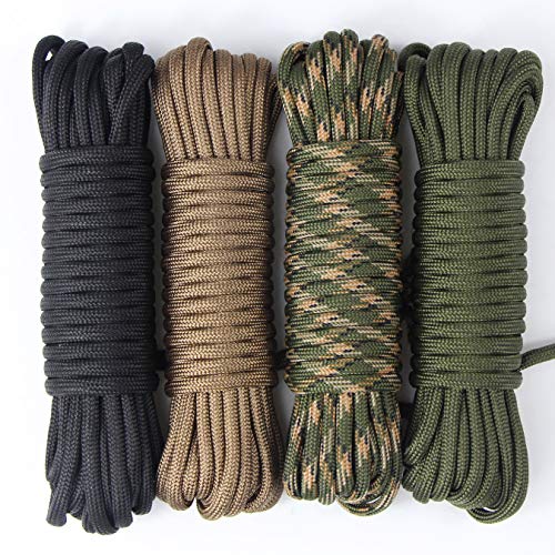 aufodara 4 Piezas 19ft/6 Metros Paracord Cuerda de Nailon Paracaídas Diámetro 4mm - 7 Hilos, Total 76ft (D4-A)