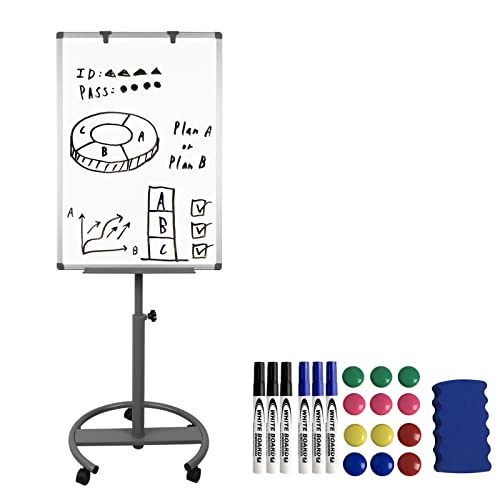 Aufun flipchart con rollos pizarra blanca 90x60 cm con estante pie circular, regulable en altura, tablero magnético y descriptivo, tablero de moderación Moderation wall Magnette board(Shark Premium)