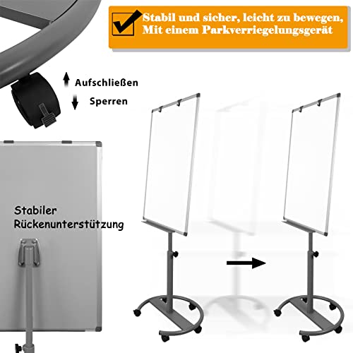 Aufun flipchart con rollos pizarra blanca 90x60 cm con estante pie circular, regulable en altura, tablero magnético y descriptivo, tablero de moderación Moderation wall Magnette board(Shark Premium)