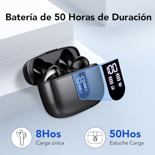 Auriculares Inalámbricos Bluetooth, Auriculares Bluetooth 5.3, 4 Mic con Reducción de Ruido ENC, 50H con Graves, Cascos Inalambricos Bluetooth IPX7 Impermeable, Carga Rápida USB-C, Ajuste Cómodo