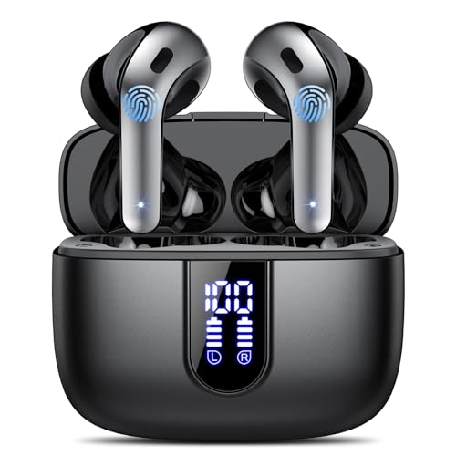 Auriculares Inalámbricos Bluetooth, Auriculares Bluetooth 5.3, 4 Mic con Reducción de Ruido ENC, 50H con Graves, Cascos Inalambricos Bluetooth IPX7 Impermeable, Carga Rápida USB-C, Ajuste Cómodo