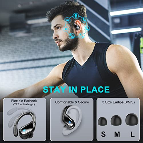 Auriculares Inalambricos Deportivos, 2023 Auriculares Bluetooth 5.3 con 4 HD Micro y Cancelacion Ruido ENC, 75H Cascos Inalambricos Bluetooth, IP7 Impermeable, Auriculares in Ear Tipo C/Running, Negro