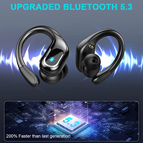 Auriculares Inalambricos Deportivos, 2023 Auriculares Bluetooth 5.3 con 4 HD Micro y Cancelacion Ruido ENC, 75H Cascos Inalambricos Bluetooth, IP7 Impermeable, Auriculares in Ear Tipo C/Running, Negro