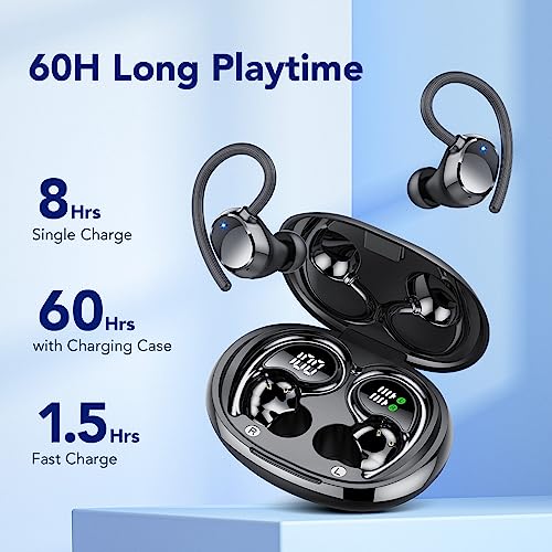 Auriculares Inalambricos Deportivos, 60H Auriculares Bluetooth 5.3 HiFi Estéreo con 4HD Micro y Cancelacion Ruido ENC, Dual LED Pantalla, IP7 Impermeable, Cascos Inalambricos in Ear Running, Negro…