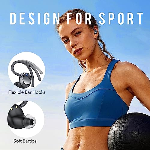 Auriculares Inalambricos Deportivos, 60H Auriculares Bluetooth 5.3 HiFi Estéreo con 4HD Micro y Cancelacion Ruido ENC, Dual LED Pantalla, IP7 Impermeable, Cascos Inalambricos in Ear Running, Negro…