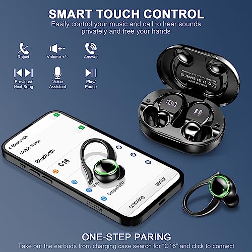 Auriculares Inalámbricos Deportivos, Auriculares Bluetooth 5.3 con HD Mic, 50H de Reproducción, Cascos Inalambricos con HiFi Estéreo y Cancelacion Ruido ENC, IP7 Impermeable, Carga Rápida USB-C, 2023