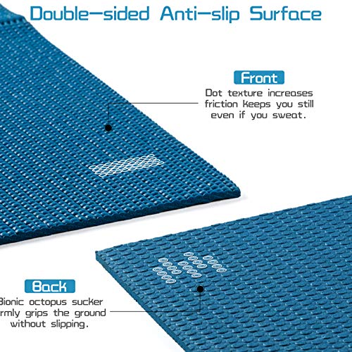 Avoalre Esterilla de Yoga Antideslizante Plegable, Colchoneta de Yoga PVC Antideslizante 5MM de Grosor Fácil de Doblar para Fitness Yoga Ejercicio Pilates Deportes, 173x61CM, Azul