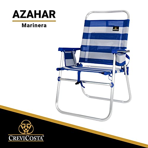 AZAHAR 28082 Marinera. Silla de Playa Plegable con reposabrazos. Posición Fija. Moderna, de diseño clásico. Fácil Transporte por su práctica Bolsa-Mochila