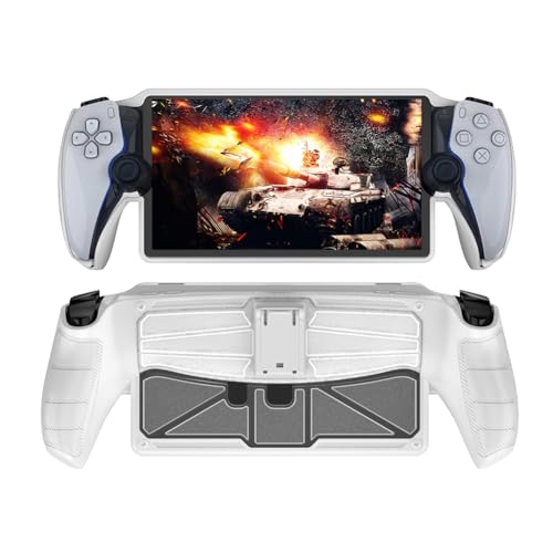 AZURAOKEY Funda protectora de TPU compatible con Sony Playstation Portal, a prueba de golpes con soporte para máquina de juegos, funda de agarre antiarañazos para consola de juegos (blanco)