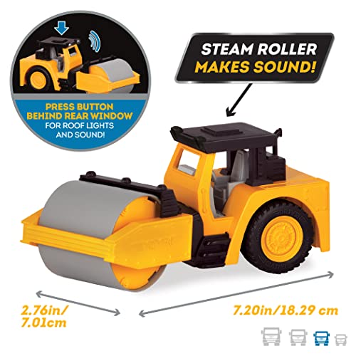 B. Driven by Battat – Rodillo de Vapor de Juguete para niños – Juguete de vehículo de construcción – Luces y Sonidos – Piezas móviles – 3 años + – Micro Steam Roller