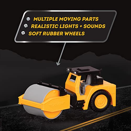 B. Driven by Battat – Rodillo de Vapor de Juguete para niños – Juguete de vehículo de construcción – Luces y Sonidos – Piezas móviles – 3 años + – Micro Steam Roller