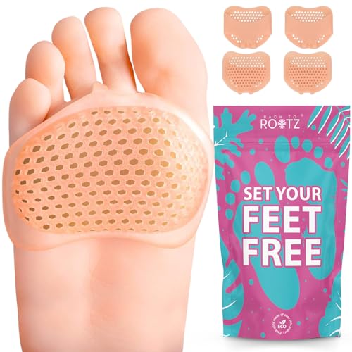 BACK TO ROOTZ 4 almohadillas metatarsianas para mujeres y hombres. Almohadillas para pies de gel de silicona suave, para aliviar el dolor, tacones altos y zapatos de trabajo