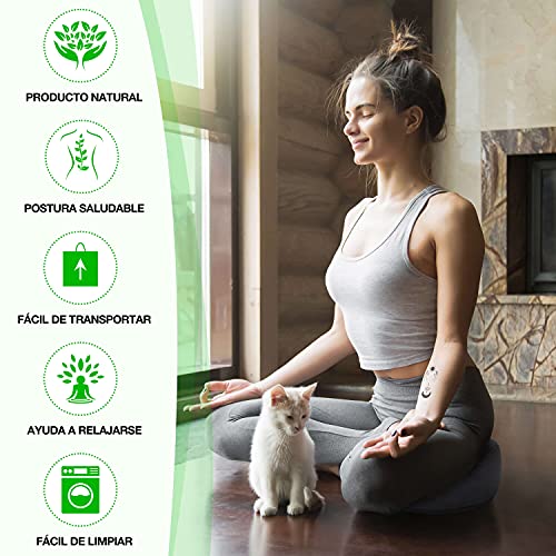 BACKLAxx ® Cojin meditación cojin yoga con relleno de trigo sarraceno – altura del asiento 15cm anchura del asiento 35cm – Cojin redondo – curso de vídeo – Cojines para yoga Cojin de yoga y meditacion