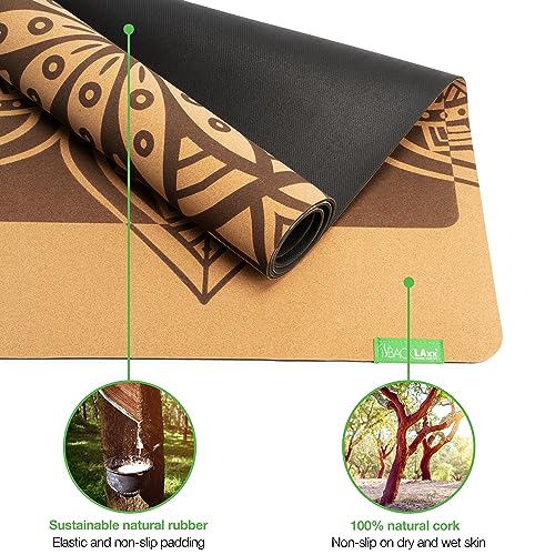 BACKLAxx ® Esterilla yoga de corcho con caucho natural – Esterilla yoga antideslizante libre de contaminantes con zonas antideslizantes – incl. correa de estera y videos de aplicación – Yoga mat