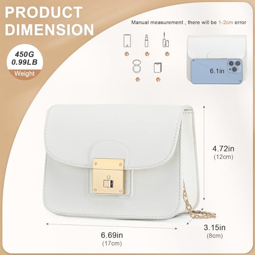 BAICLES Bolso Cuadrado de Cuero de PU Bolso Pequeño para Señoras Bolso de Hombro para Señoras Cuero con Mango de Cadena Crossbody Bolso de Hombro para Señoras Cuero Pequeño(Blanco)