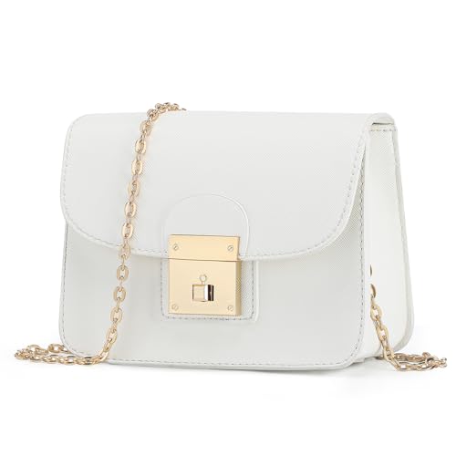 BAICLES Bolso Cuadrado de Cuero de PU Bolso Pequeño para Señoras Bolso de Hombro para Señoras Cuero con Mango de Cadena Crossbody Bolso de Hombro para Señoras Cuero Pequeño(Blanco)