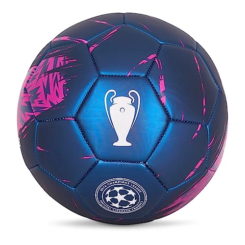 Balón Champions League - Pelota de fútbol oficial para adultos y niños. Tamaño grande 5 (azul marino rosa).