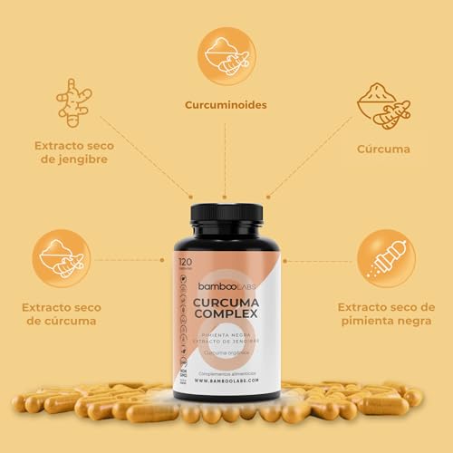 Bamboo Labs - Curcuma con Jengibre y Pimienta Negra 5000mg por Cápsula, 120 Capsulas, Fórmula Avanzada con Curcuminoides, Polvo de Turmeric Original de la India, Certificación Ecológica