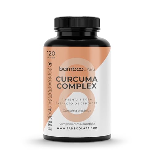 Bamboo Labs - Curcuma con Jengibre y Pimienta Negra 5000mg por Cápsula, 120 Capsulas, Fórmula Avanzada con Curcuminoides, Polvo de Turmeric Original de la India, Certificación Ecológica