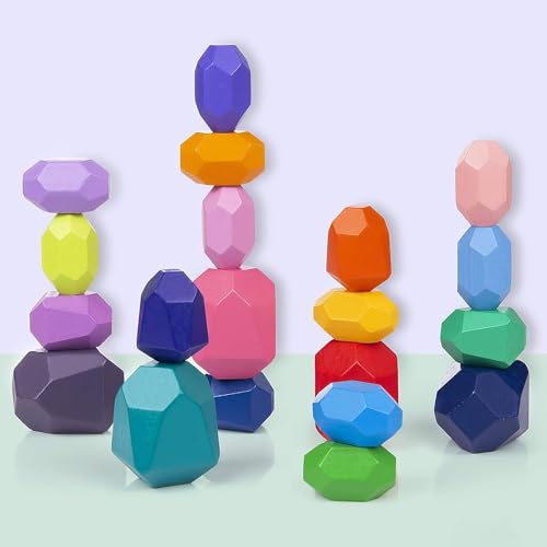 Banaone Bloques Equilibrio Madera, 20 Piezas Piedras Apilables Piedras de Equilibrio para Niño Niñas, Montessori Bloques de Construcción Educación Conjunto Y Apilamiento de Piedras Juego