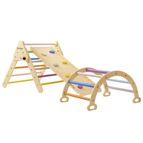 BanaSuper 3 en 1 Triángulo de Escalada Colorido con Escalera Rampa y Arco Conjunto de Climber Triangular Juguetes de Escalada Montessori para Niños Gimnasio de Juego en Interiores Regalo para Niños