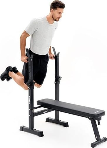 Banca de Press de Banca Zipro Core: Banco de Fitness con Ajuste de Soportes de Pesas, Plegable Bench Press con Agarres para Flexiones, Capacidad Total de 230kg, Estación de Entrenamiento sin Barra