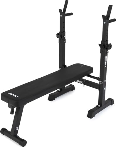 Banca de Press de Banca Zipro Core: Banco de Fitness con Ajuste de Soportes de Pesas, Plegable Bench Press con Agarres para Flexiones, Capacidad Total de 230kg, Estación de Entrenamiento sin Barra