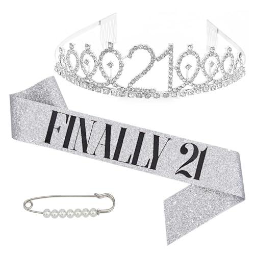 Banda de cumpleaños número 21 para ella, banda y tiara de 21 cumpleaños, banda plateada para cumpleaños 21, regalos de cumpleaños 21, decoraciones de cumpleaños 21 para ella, banda personalizada para