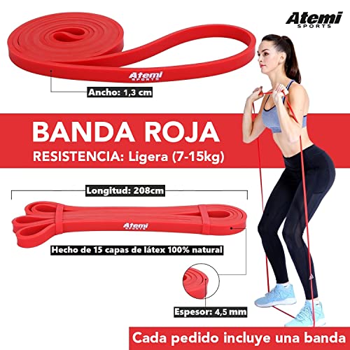 Banda de Resistencia | Bandas Elásticas para Entrenamiento de Fuerza | Banda de Ejercicios para Hombres y Mujeres (#1 Roja (7-15kg))