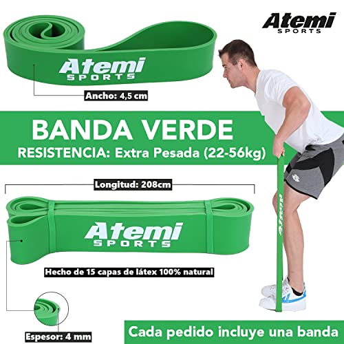 Banda de Resistencia | Bandas Elásticas para Entrenamiento de Fuerza | Banda de Ejercicios para Hombres y Mujeres (#4 Verde (22-56kg))